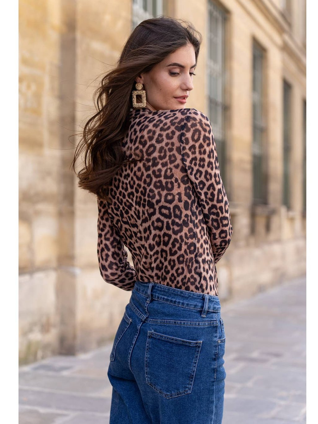 Leopard Mesh Wrap Top