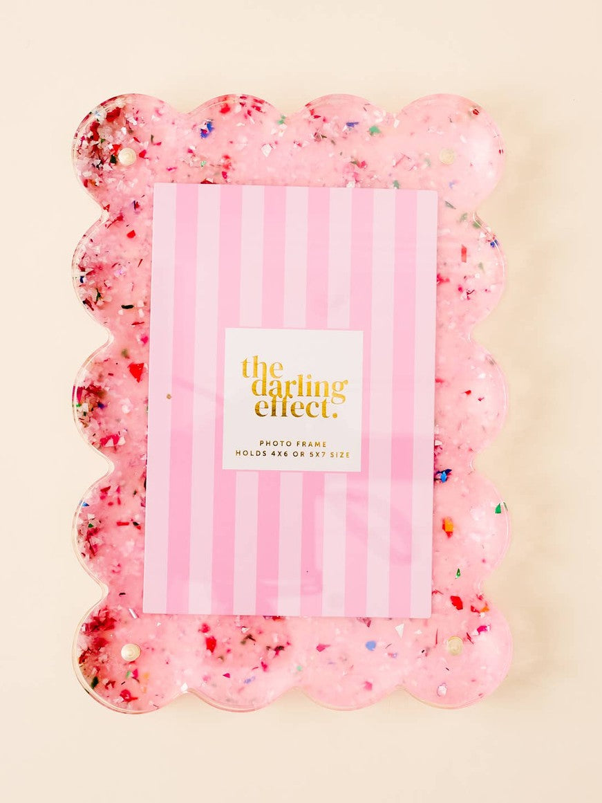 Rectangle Scalloped Acrylic Frame- Pink Confetti