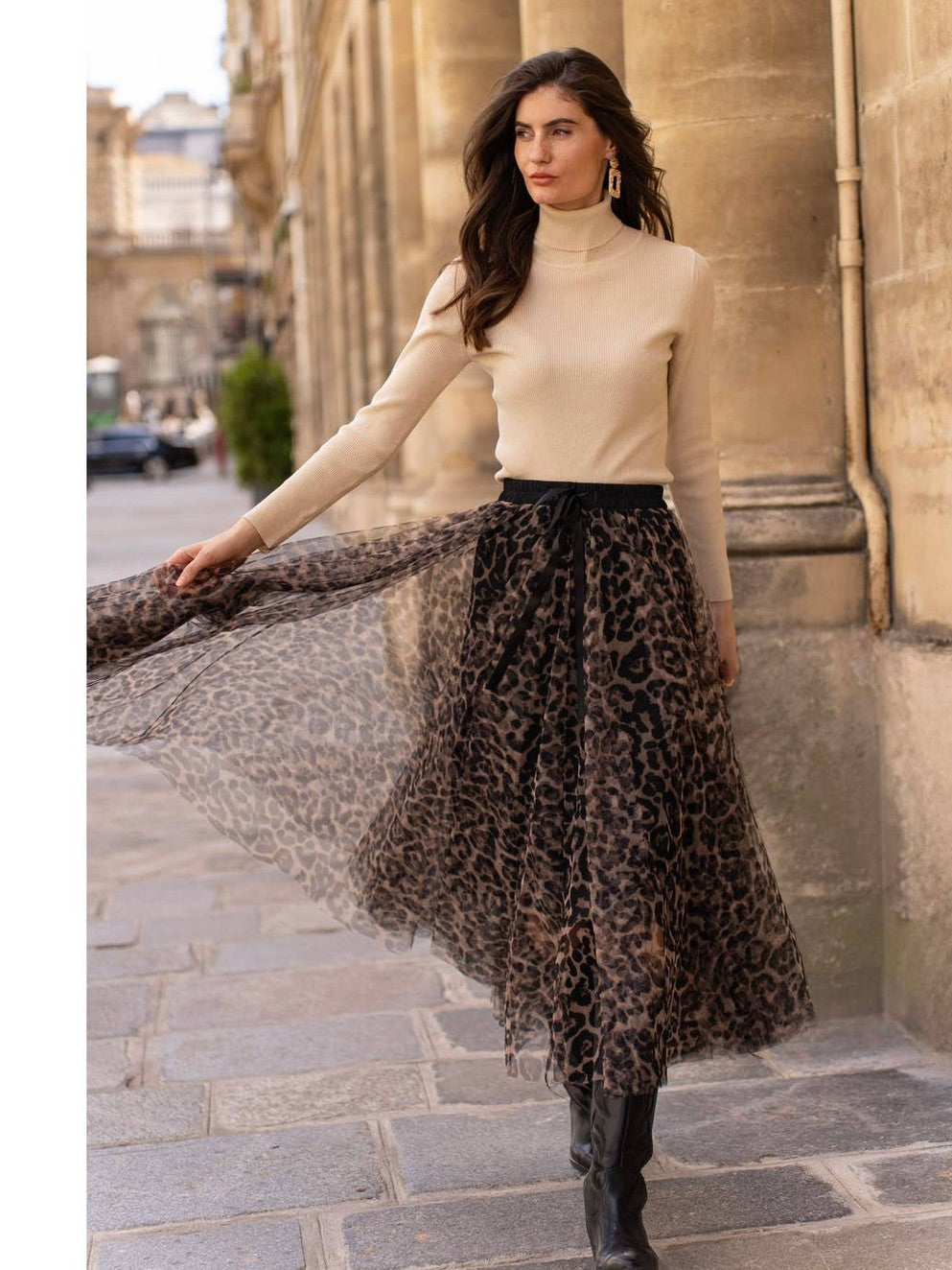 Aria Tulle Skirt in Large Leopard Print