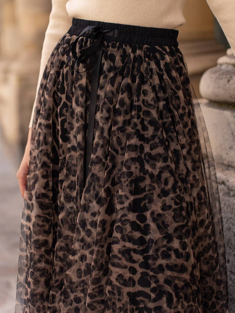 Aria Tulle Skirt in Large Leopard Print