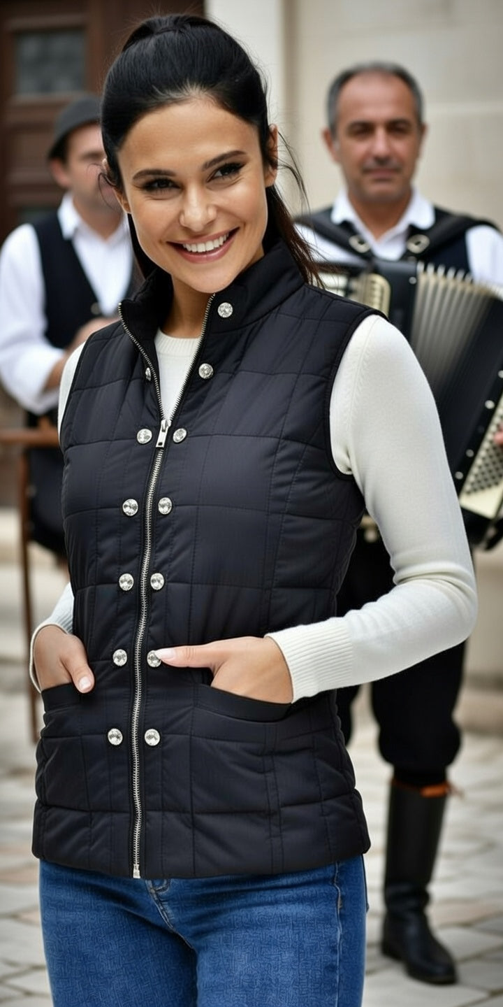 Celia puffer Vest with Stones and Hood