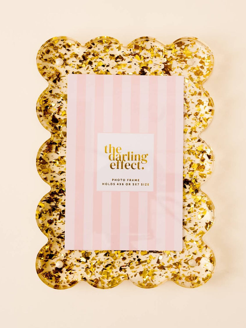 Rectangle Scalloped Acrylic Frame- Gold Confetti