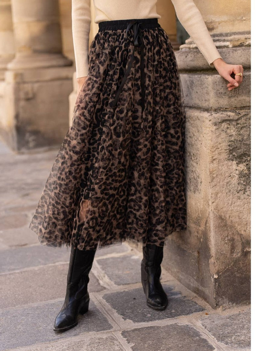 Aria Tulle Skirt in Large Leopard Print