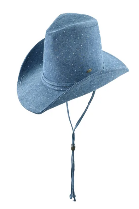 Denim and Rhinestone Cowboy Hat