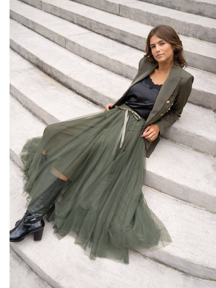 Aria Long Tulle Skirt - Khaki