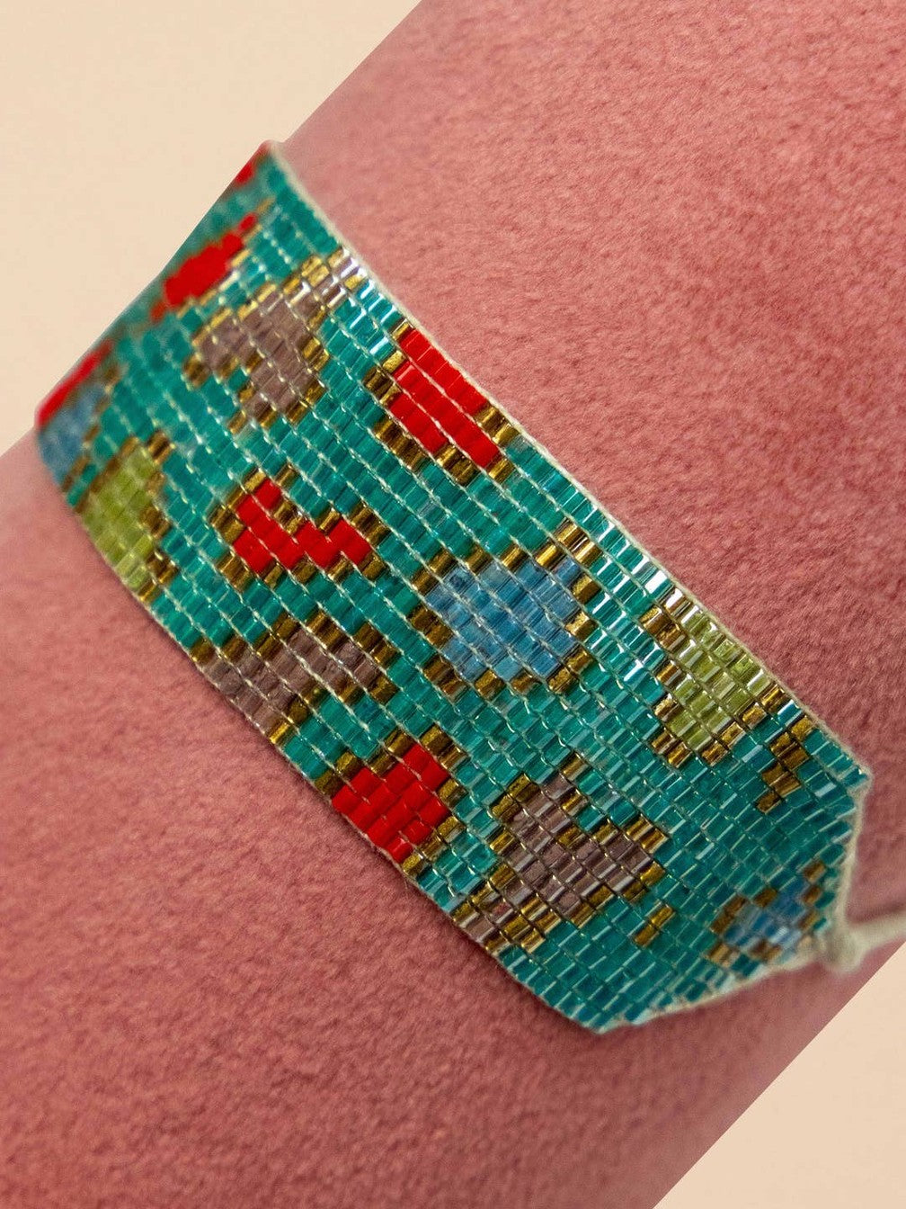 Beaded Bracelet Wide - Leopard, Aqua