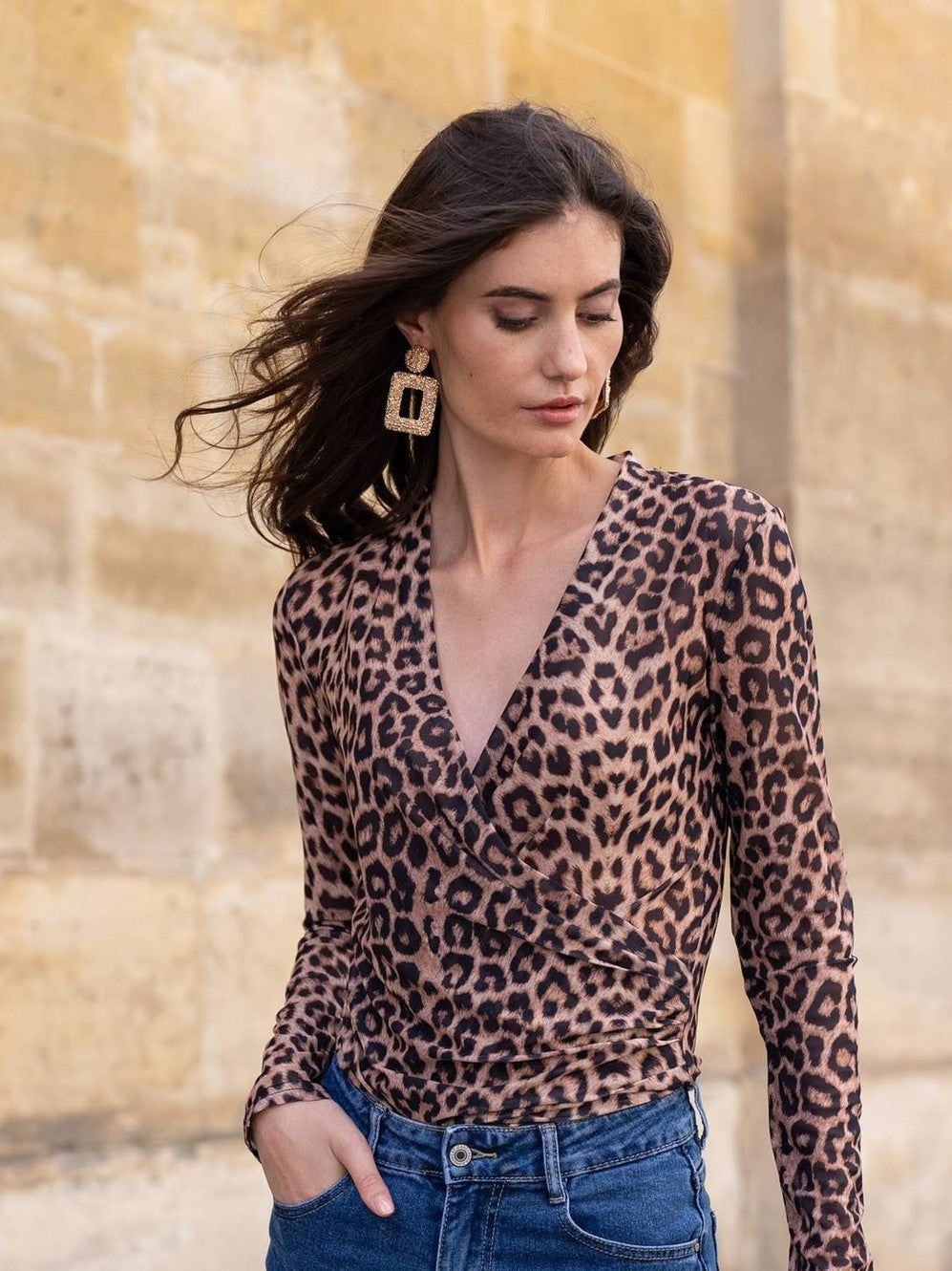 Leopard Mesh Wrap Top