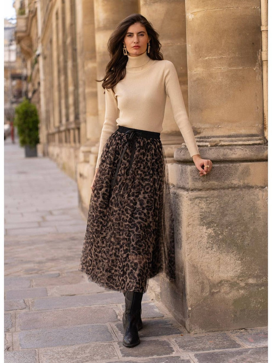 Aria Tulle Skirt in Large Leopard Print