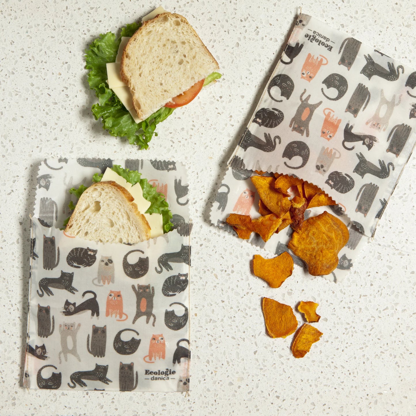 Cats Beeswax Sandwich Bags Set of 2
