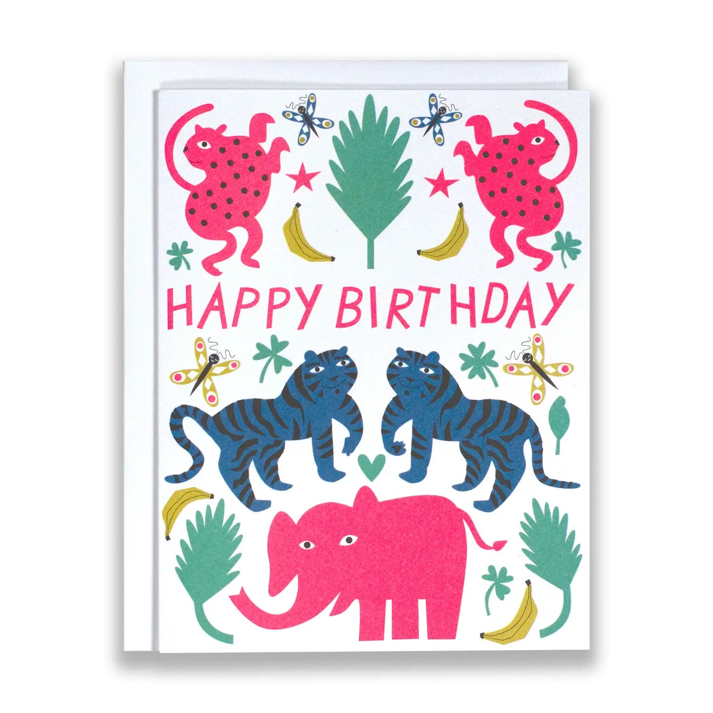 Tigers, Cheetahs, Elephant Happy Birthday Note Card