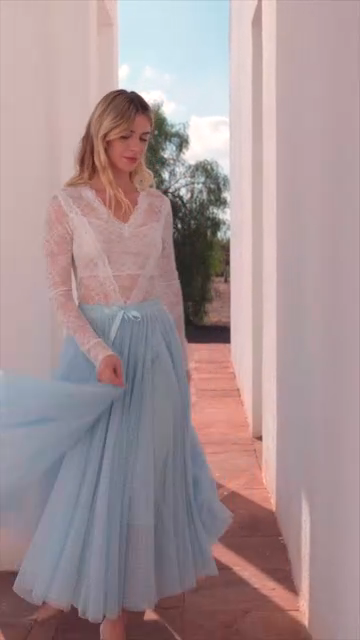 Aria Tulle Plumetis Skirt - Sky Blue