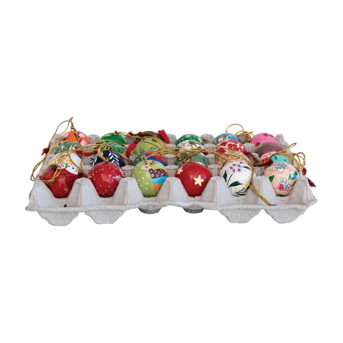 Round Hand-Painted Paper Mache Ball Ornaments