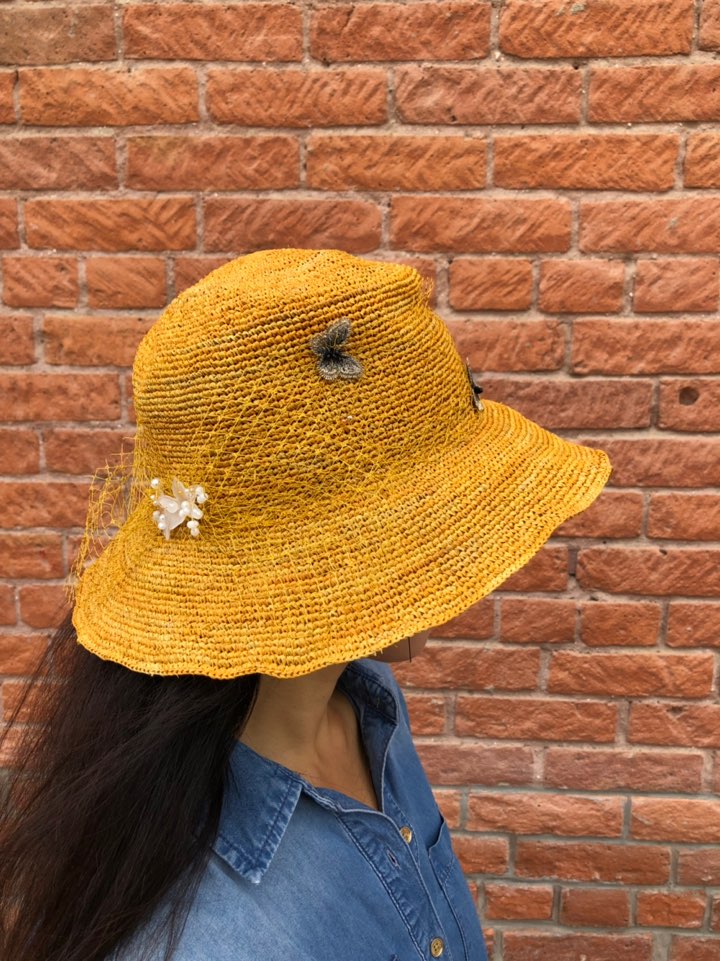 Butterfly Crystal Veil Straw Hat