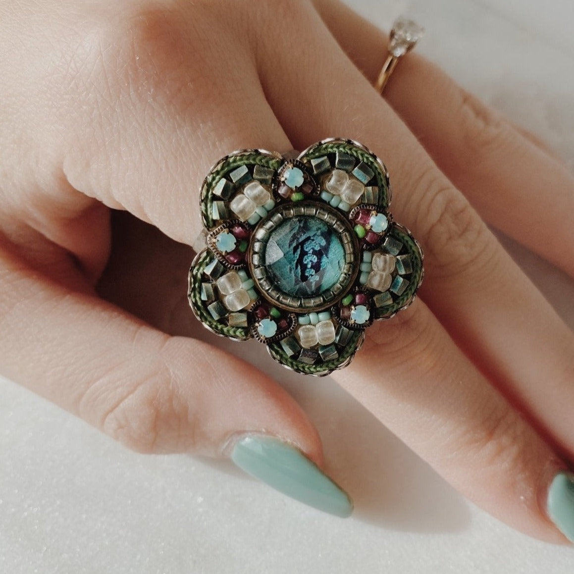 Ayala Bar- Flower Beaded Top Ring