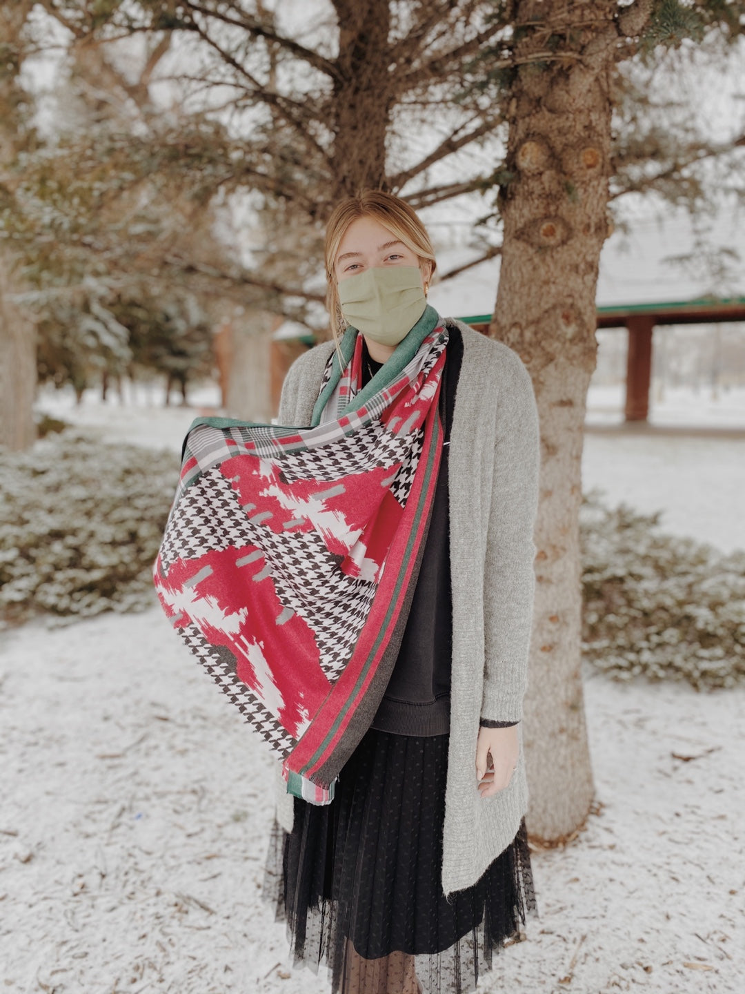 Checkered Floral Scarf