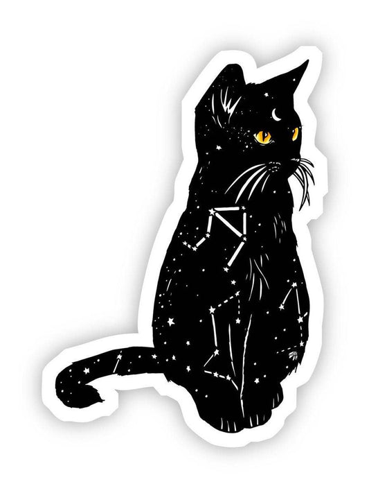 Black Cat with Yellow Eyes and Constellation Sticker
