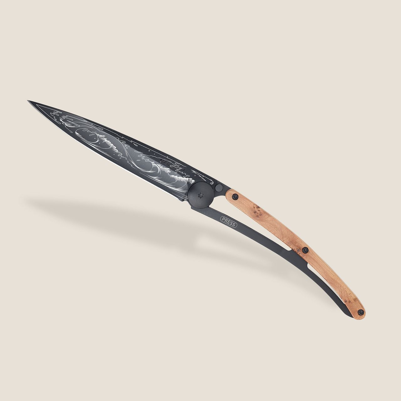 Deejo 37G Juniper Wood / Wave Pocket Knife
