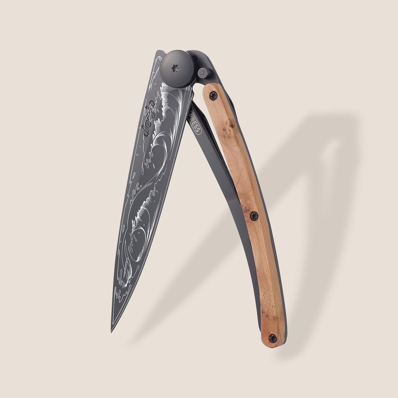 Deejo 37G Juniper Wood / Wave Pocket Knife