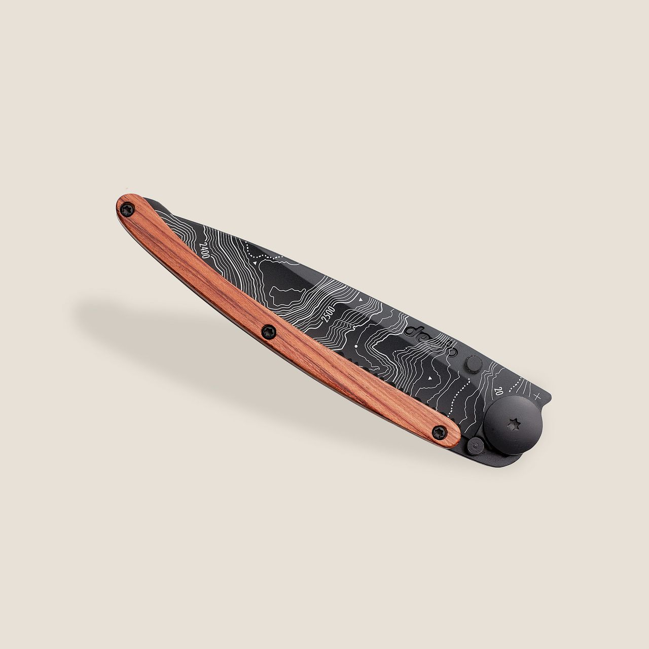 Deejo Serrated 37G Coral Wood / Topography Pocket Knife