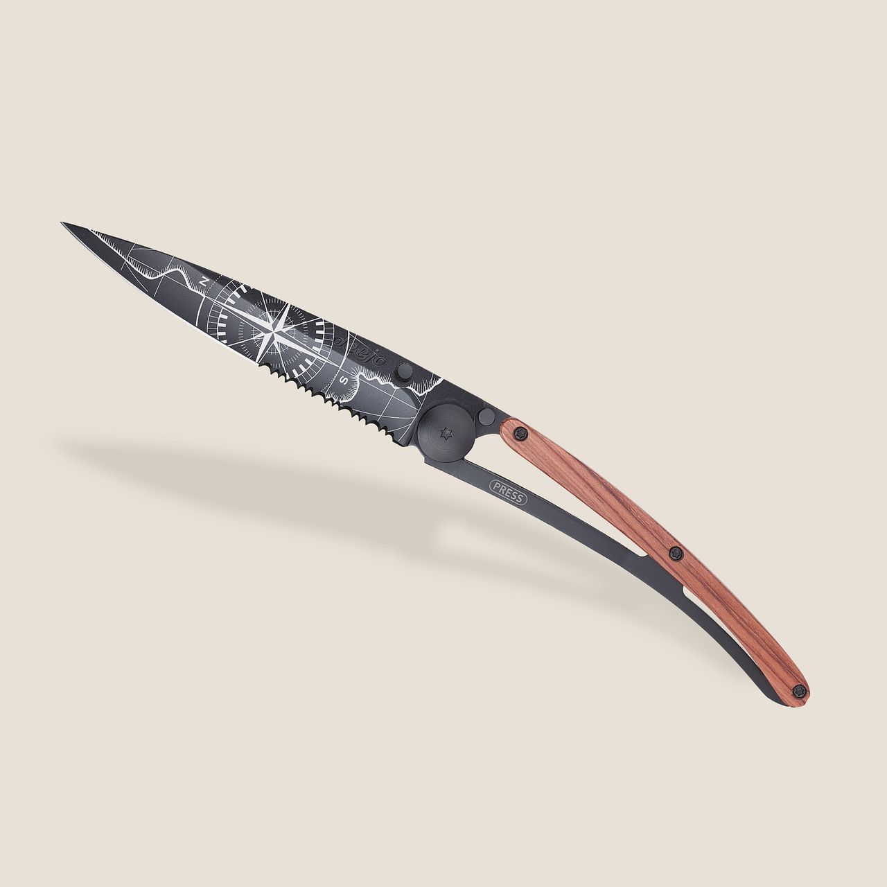 Deejo Serrated 37G Coral Wood / Terra Incognita Pocket Knife