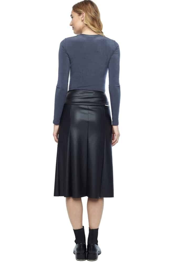 Gal Vegan Leather Midi Skirt- Black & Taupe