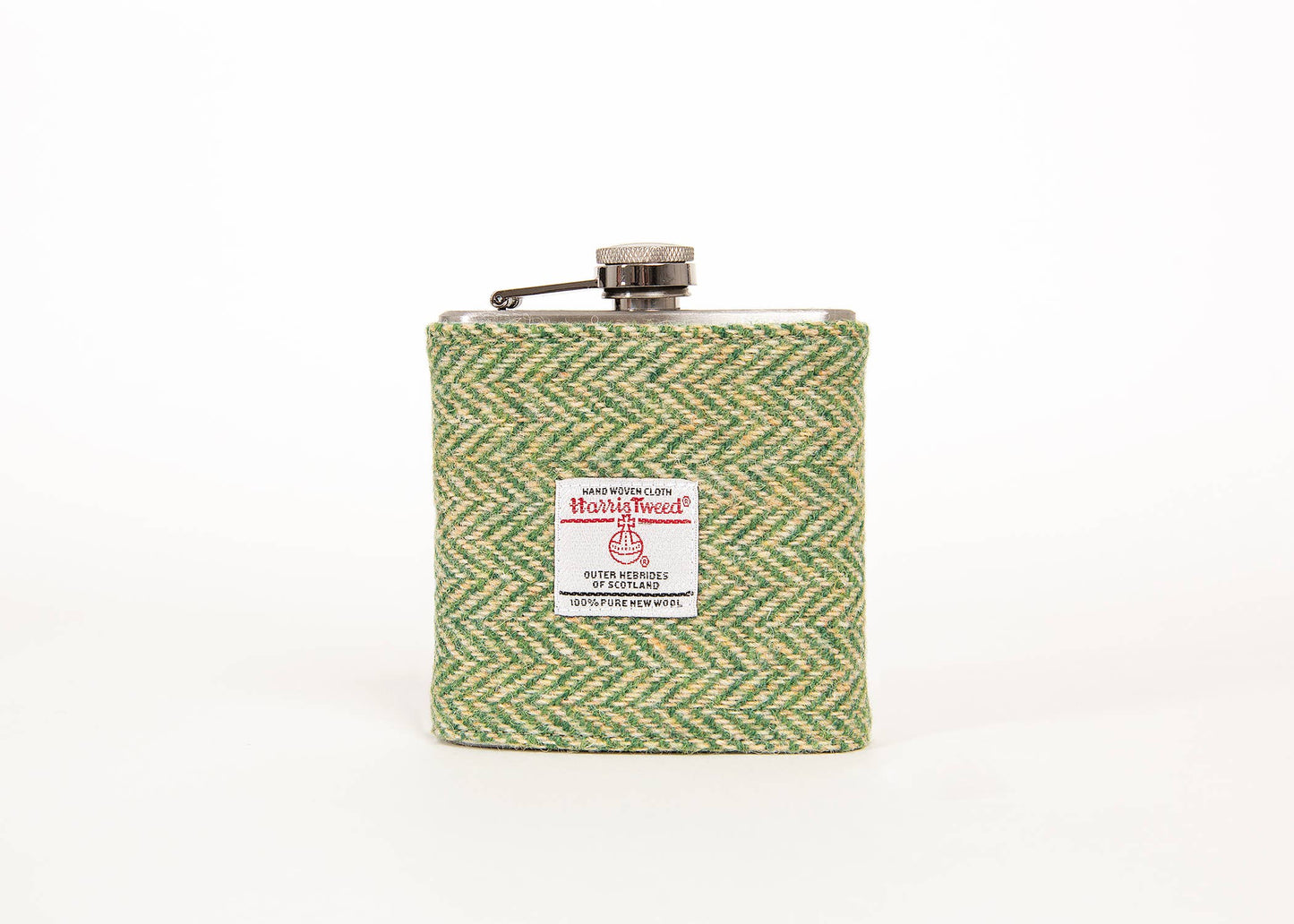 6oz Harris Tweed Hip Flask - Green Herringbone - HT11