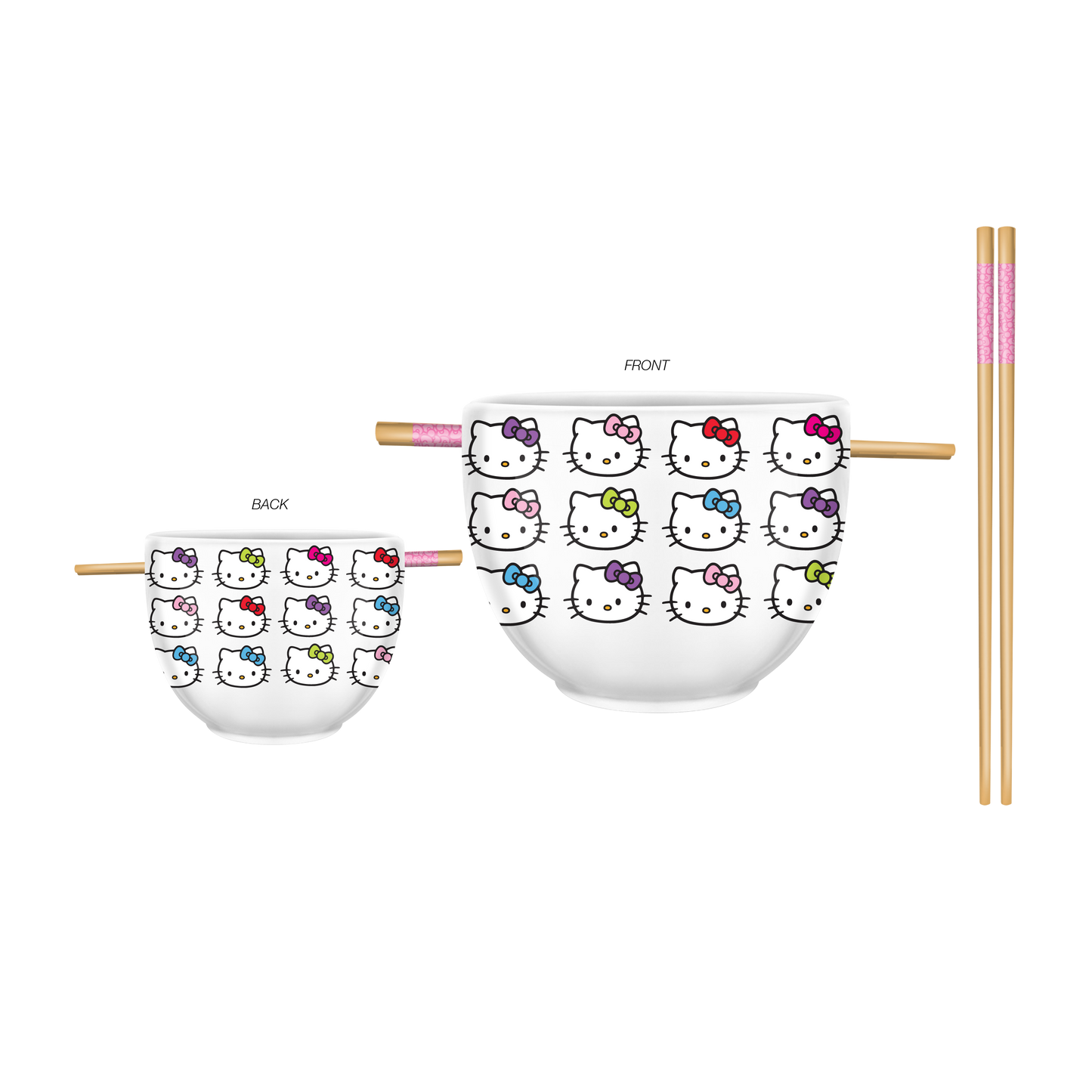 Hello Kitty Faces and Bows Ramen Bowl with Chopsticks