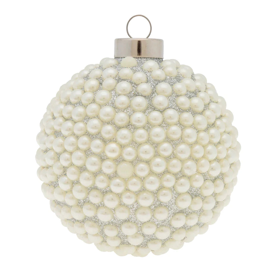 Silver Glitter And Pearl Round Ornament