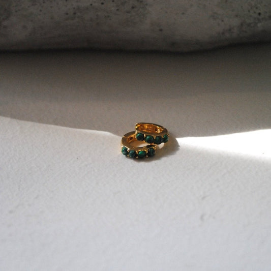 Gold Huggie with Green stones Small