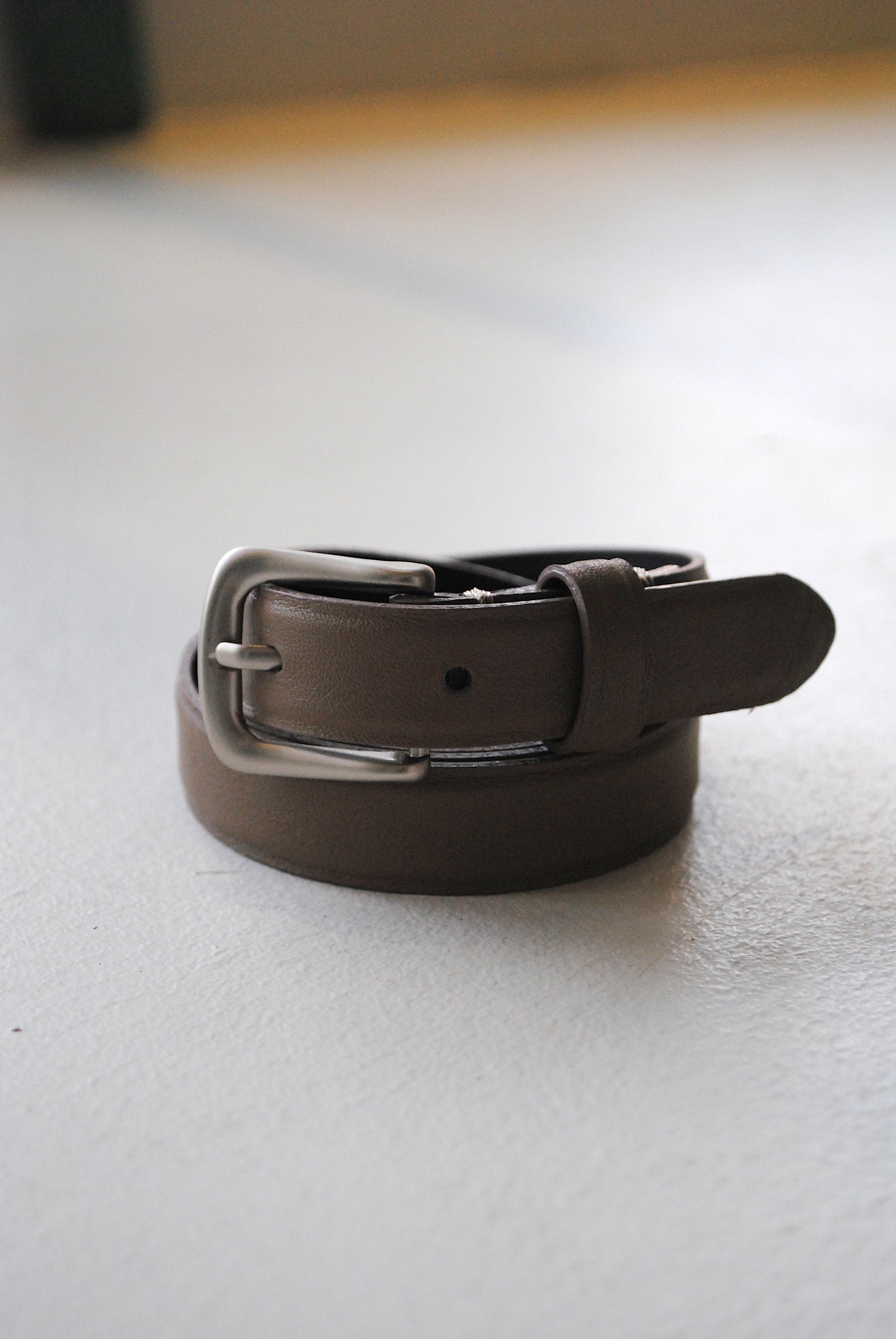 Thin Leather Belt with Square Silver Buckle