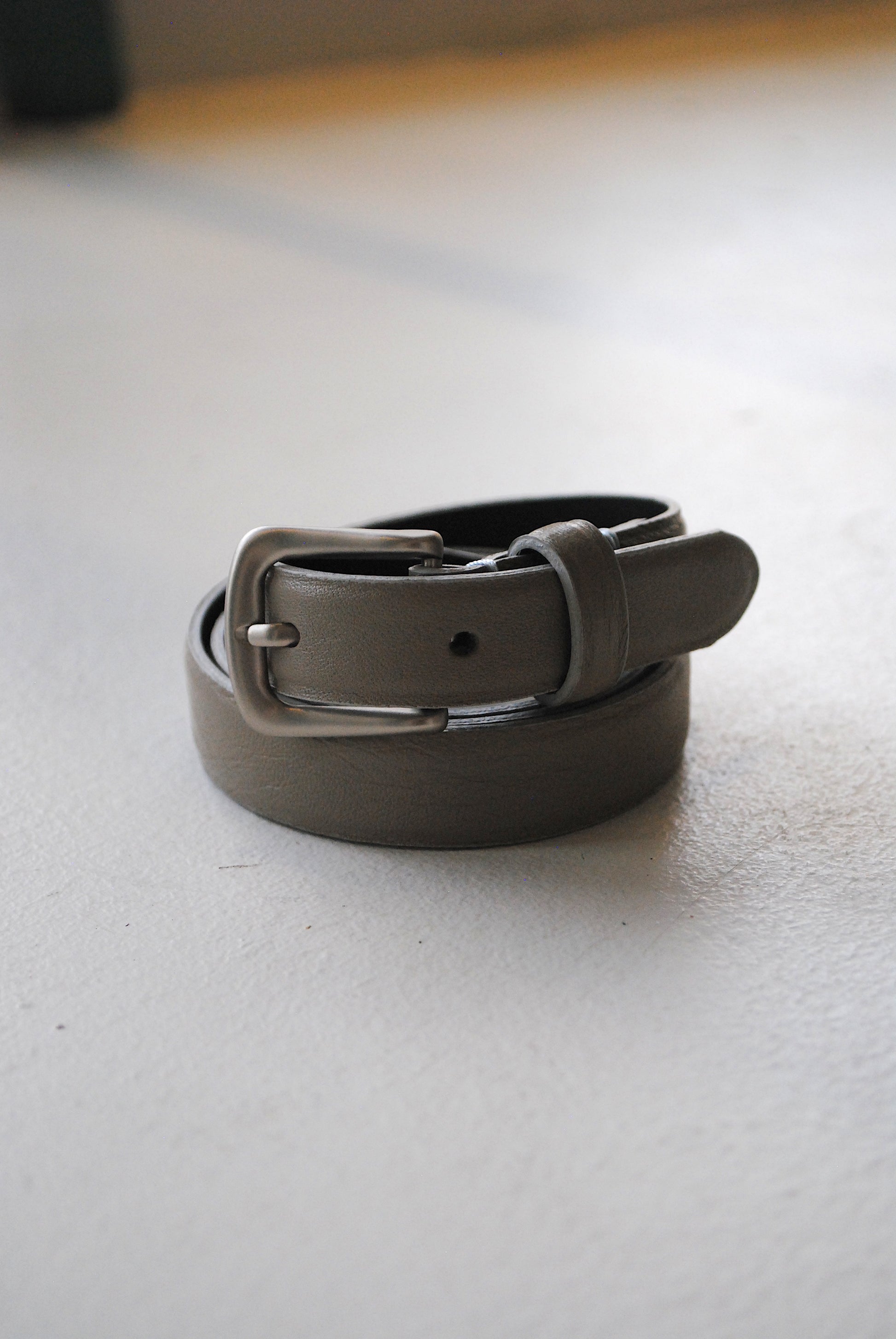 Thin Leather Belt with Square Silver Buckle