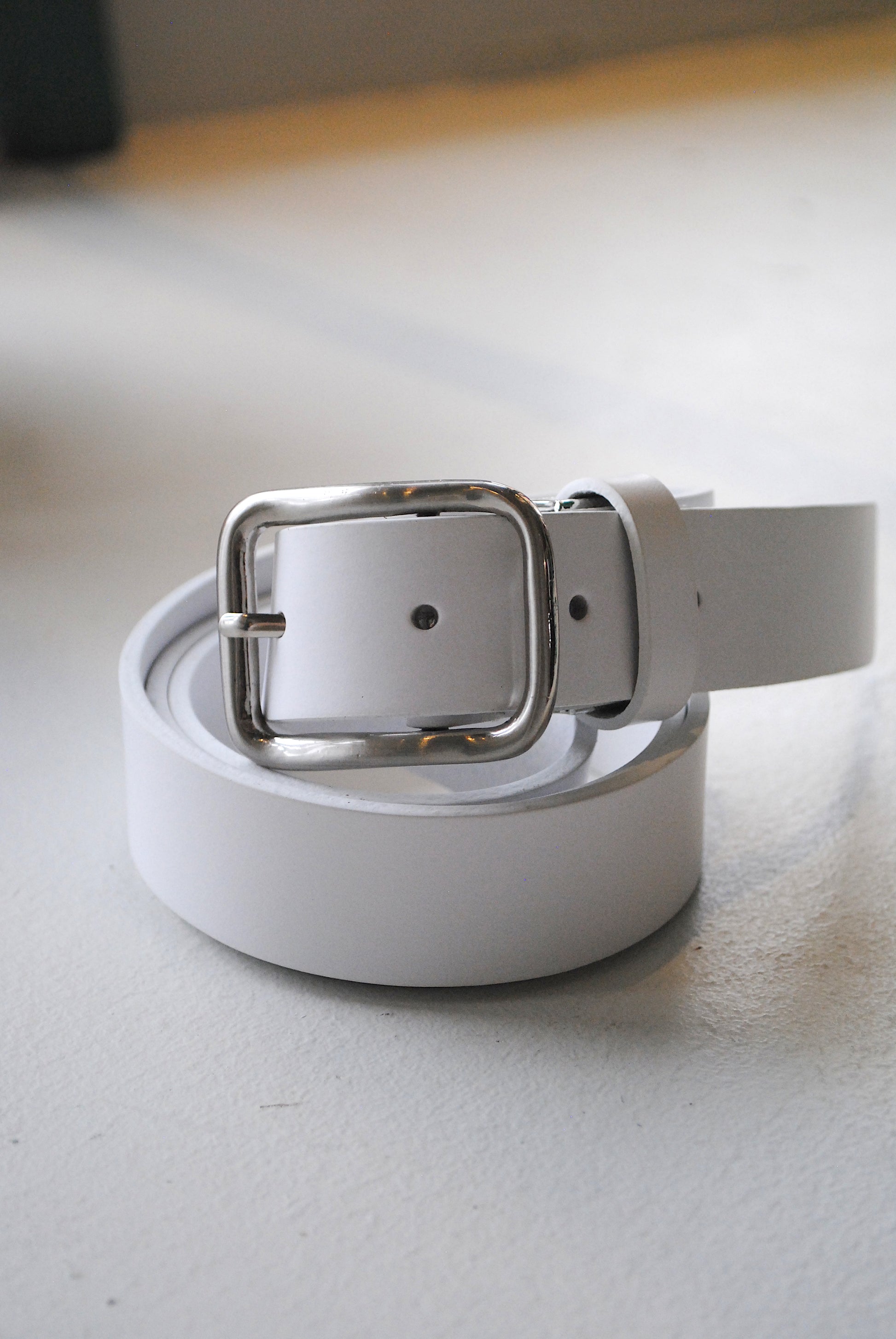 Leather Belt with Rectangular Silver Buckle