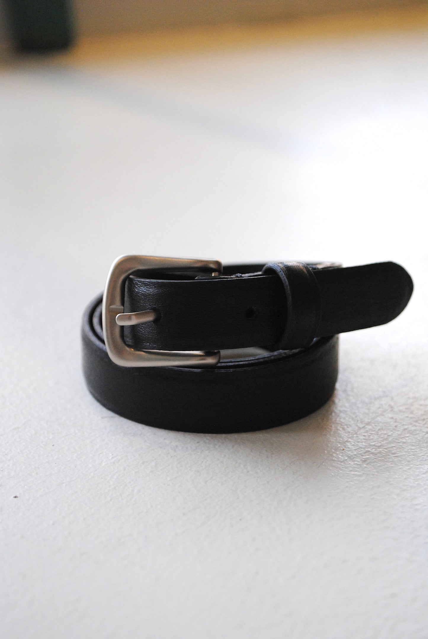 Thin Leather Belt with Square Silver Buckle