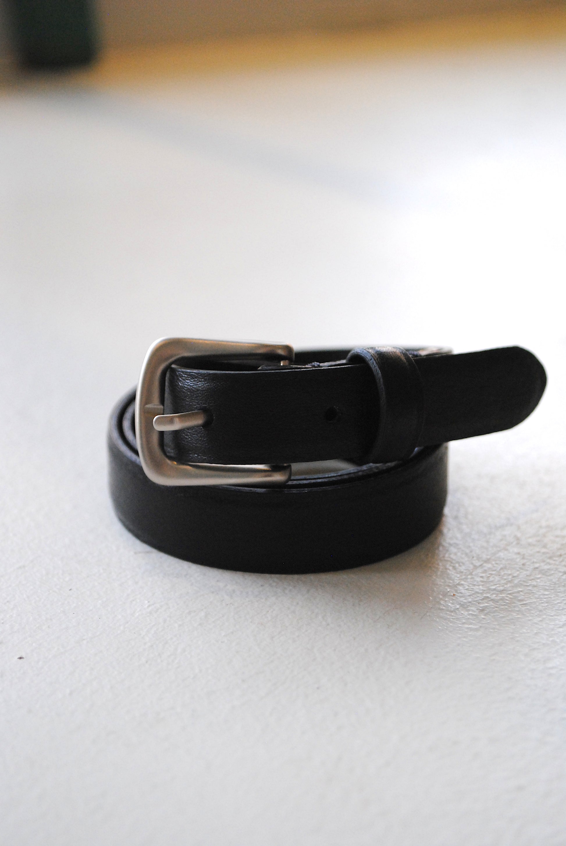 Thin Leather Belt with Square Silver Buckle