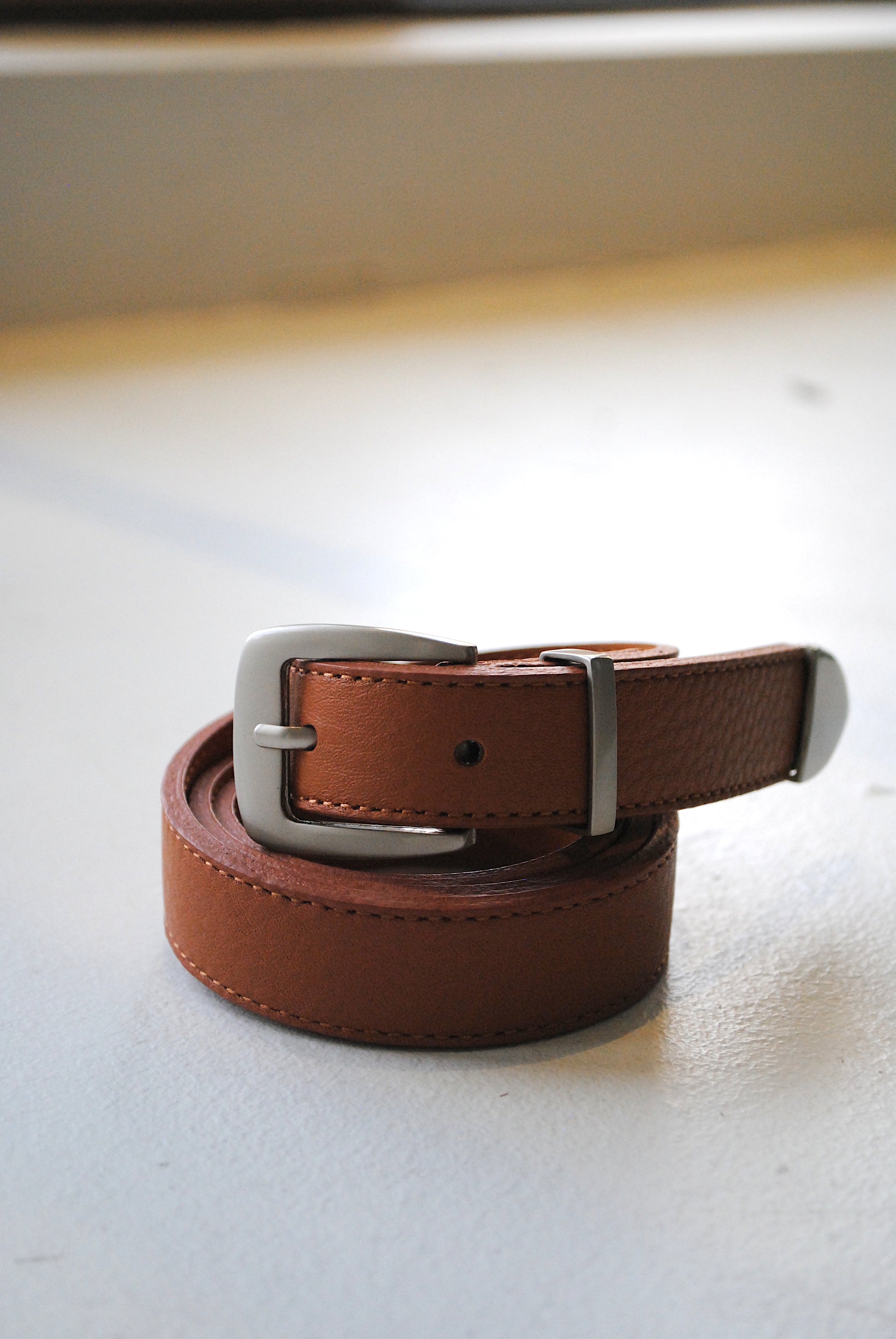 Leather Belt with Square Silver Buckle