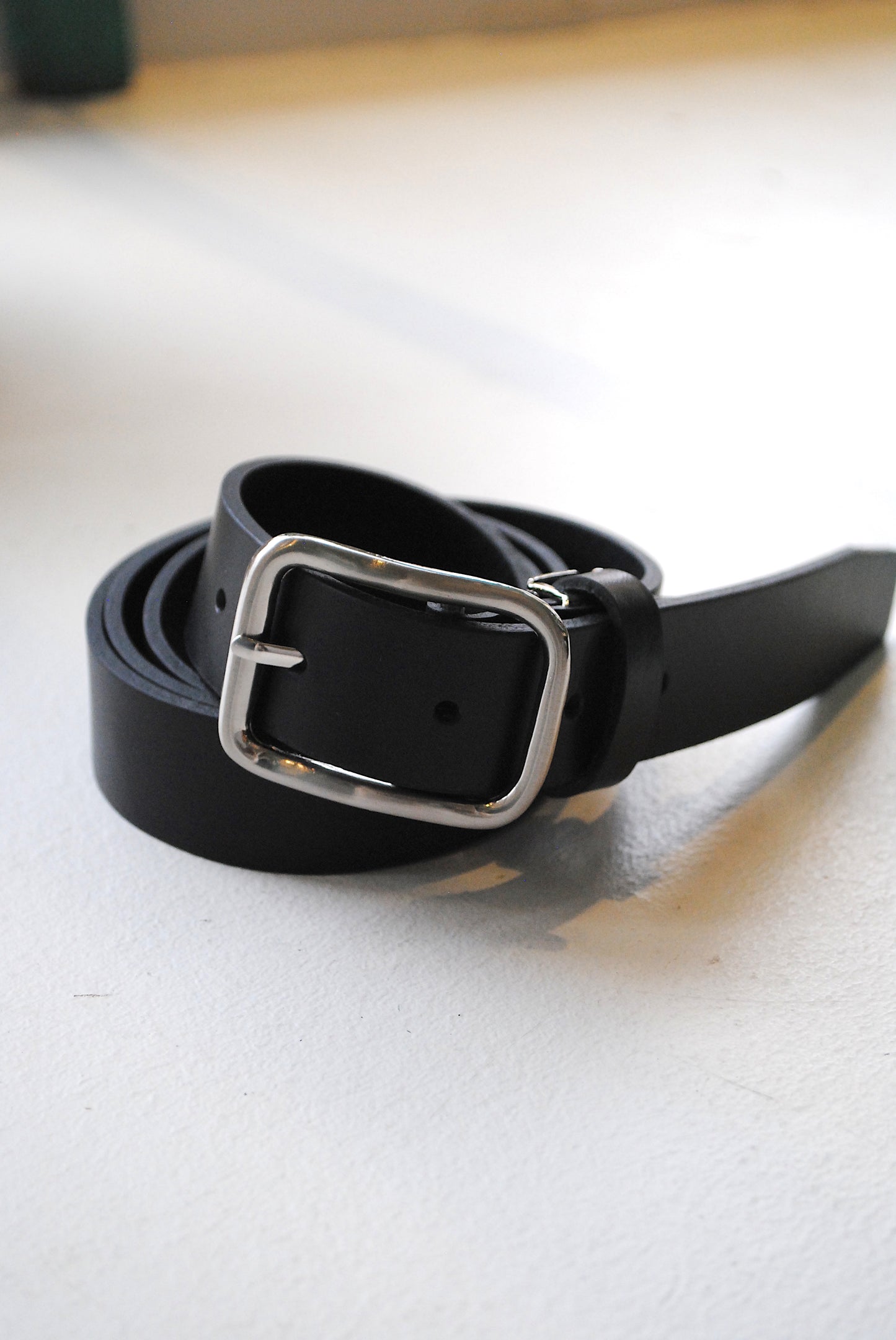 Leather Belt with Rectangular Silver Buckle