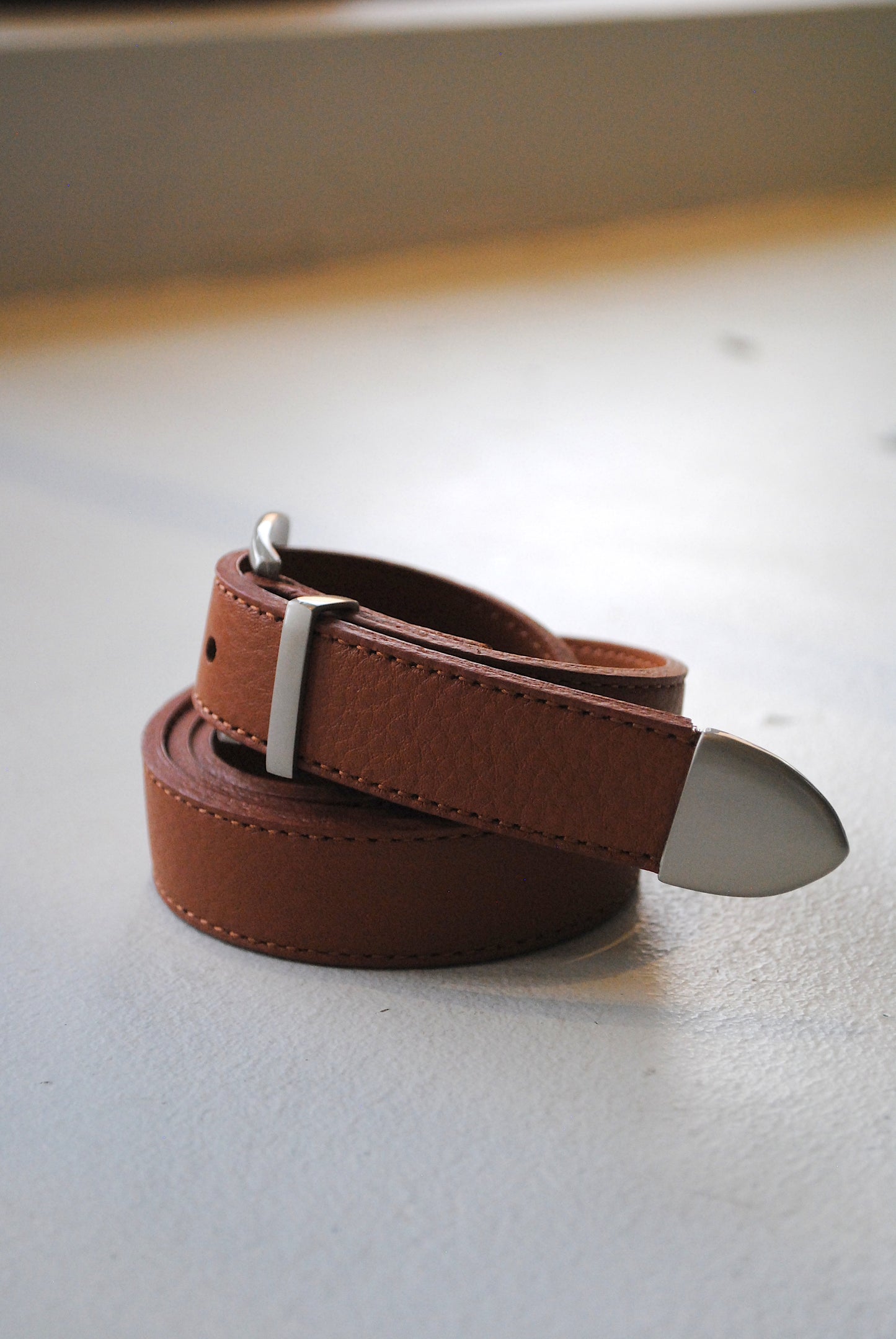 Leather Belt with Square Silver Buckle