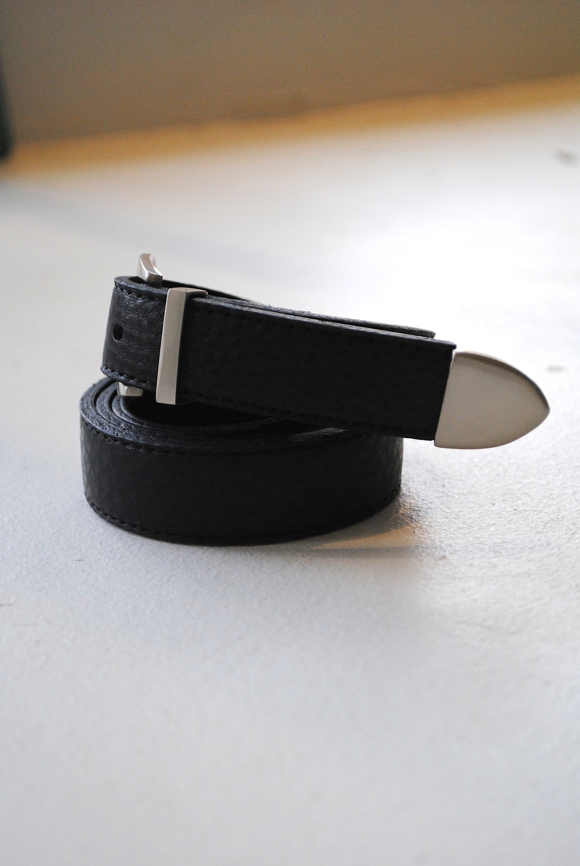 Leather Belt with Square Silver Buckle