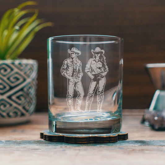 Cowboy & Cowgirl Old Fashioned Glasses