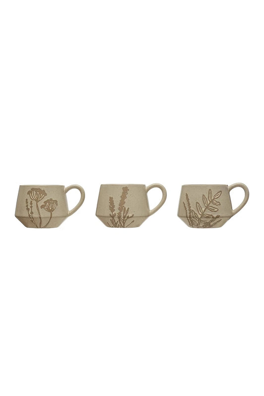 Stoneware Mug with Wax Relief Botanical Image