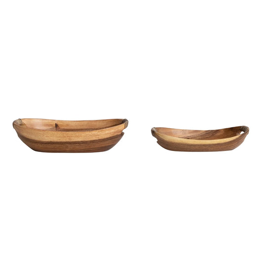 Acacia Wood Bowls with Handles, Set of 2