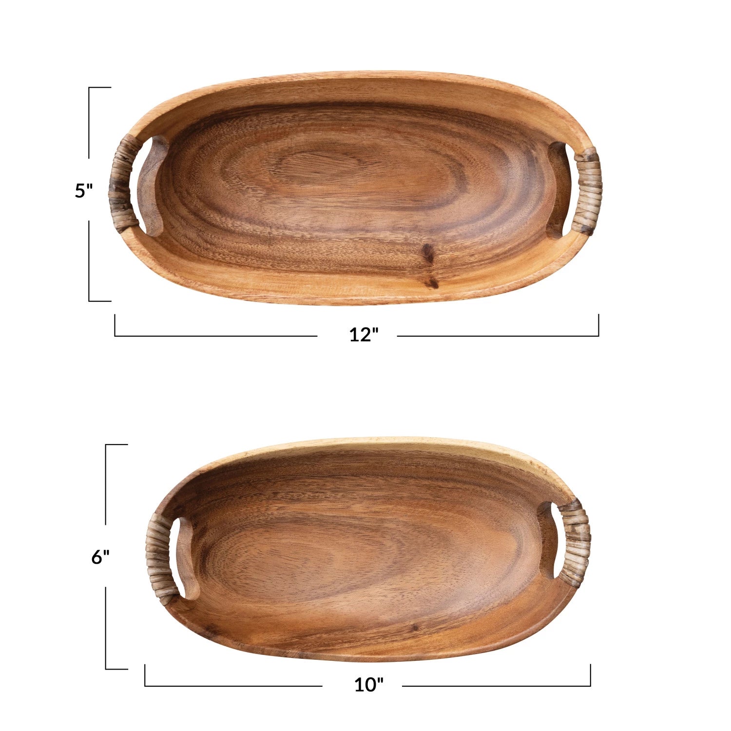 Acacia Wood Bowls with Handles, Set of 2