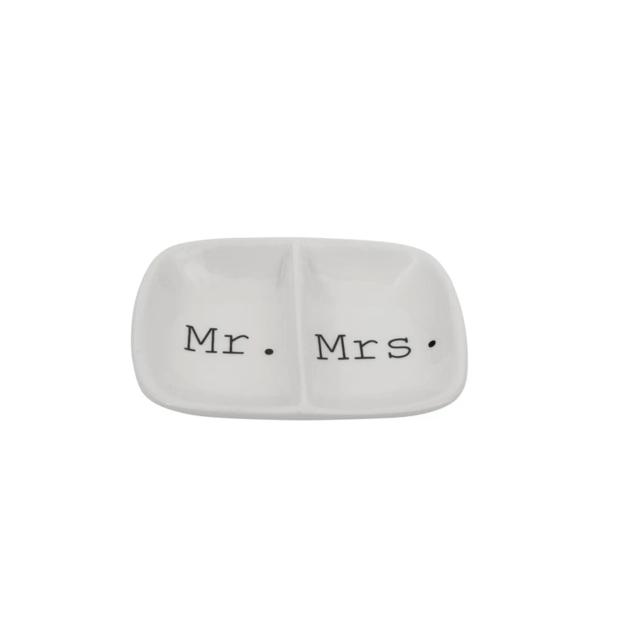 Mr. & Mrs. Ceramic 2-Section Ring Dish