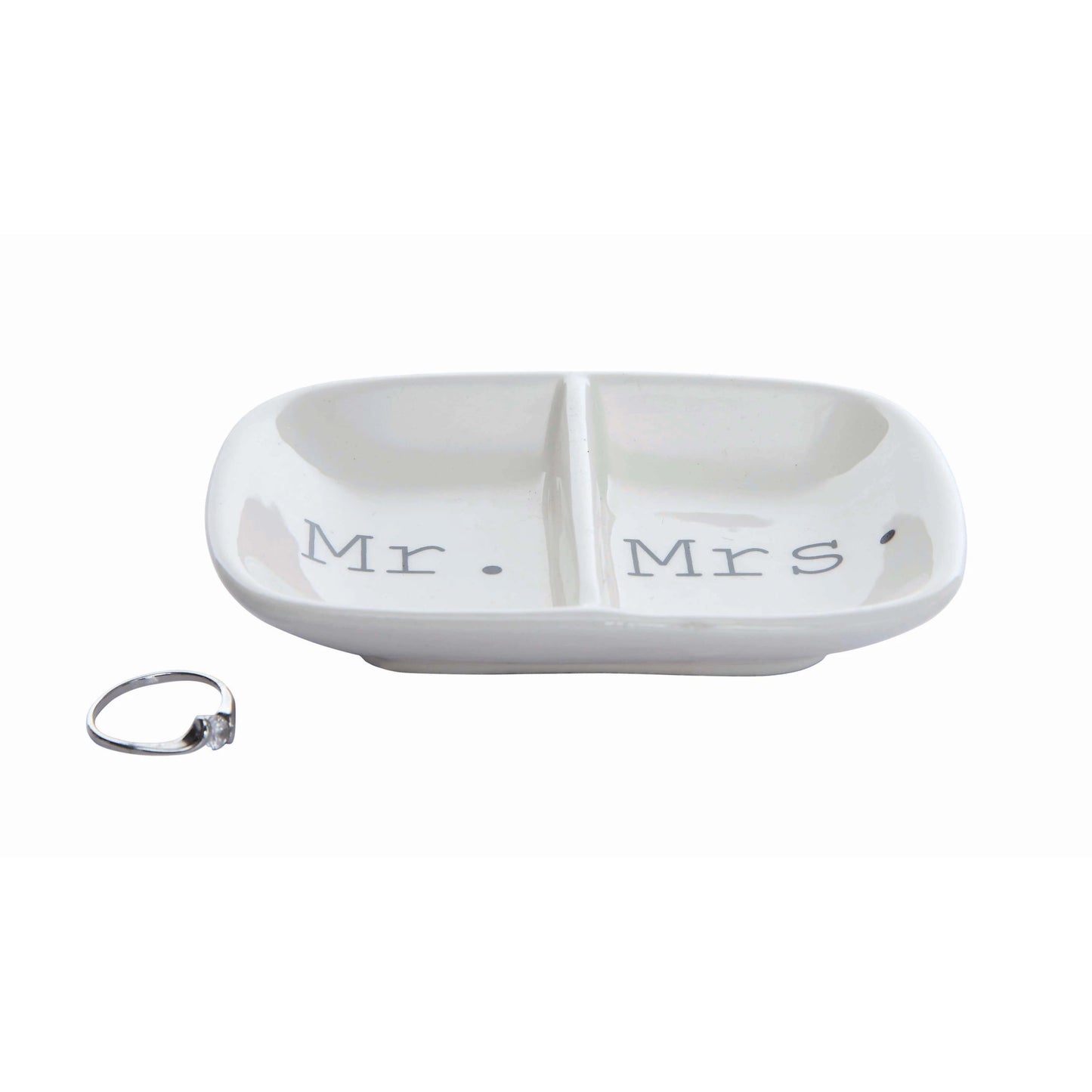 Mr. & Mrs. Ceramic 2-Section Ring Dish