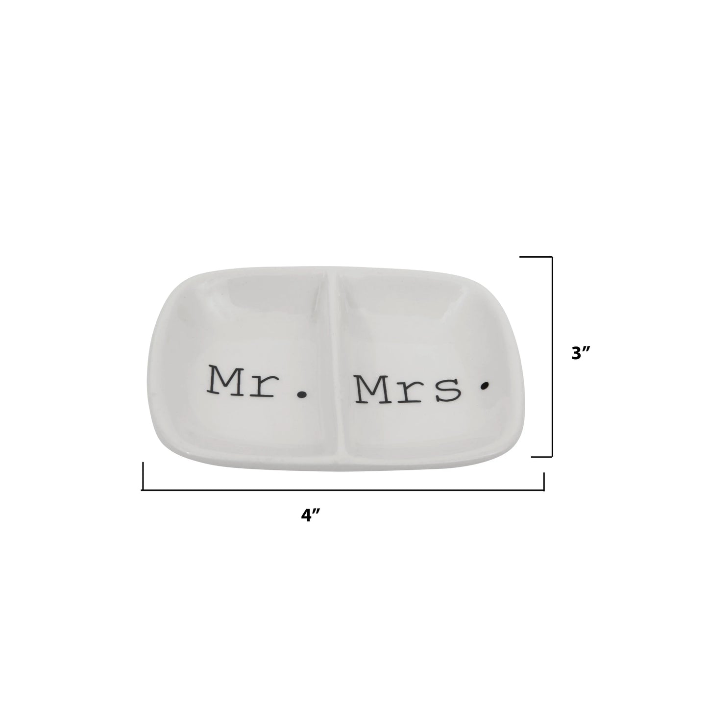 Mr. & Mrs. Ceramic 2-Section Ring Dish