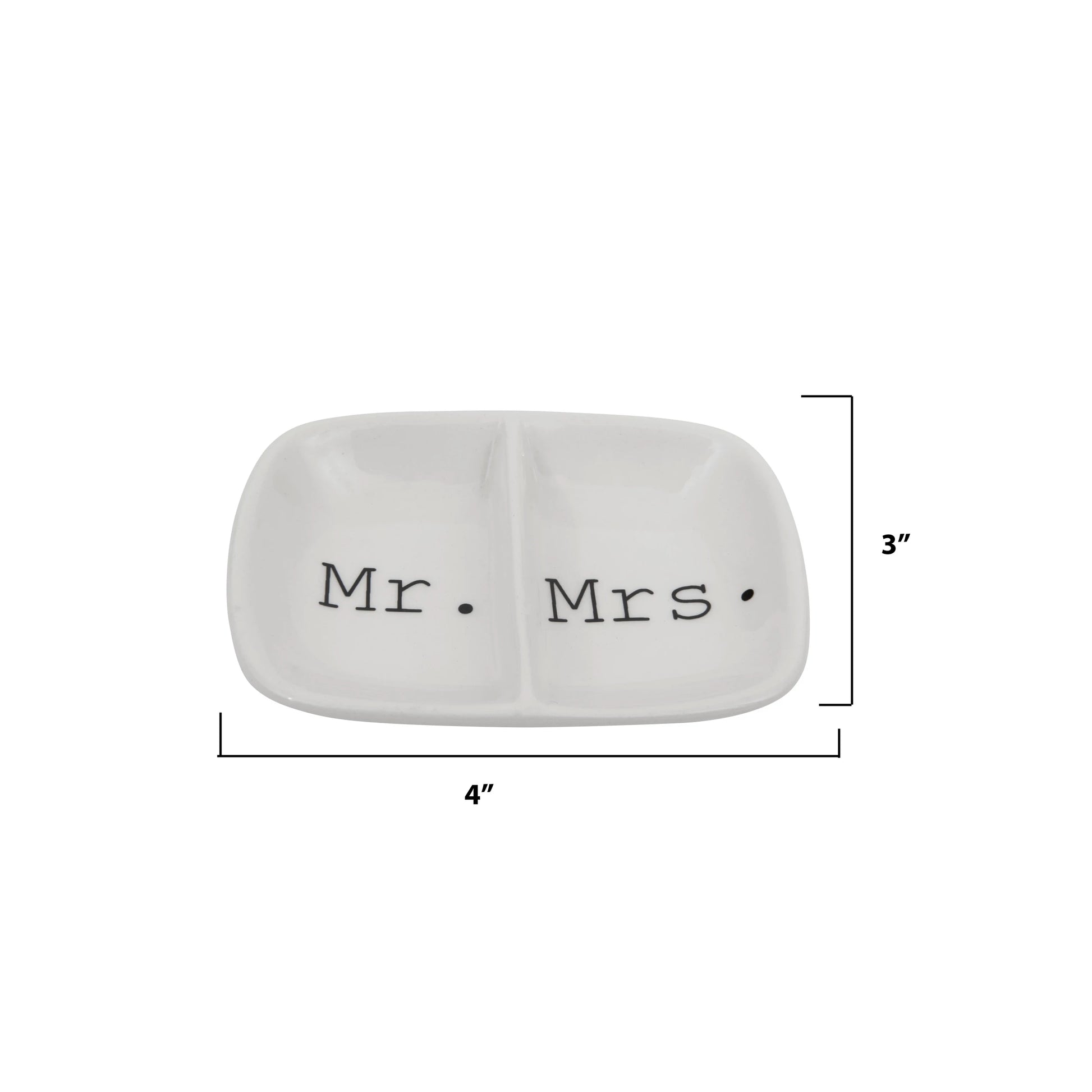 Mr. & Mrs. Ceramic 2-Section Ring Dish