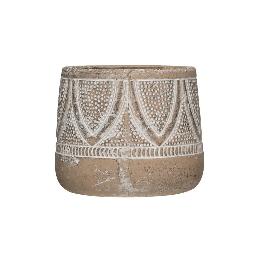 Terracotta White Washed Embossed Pot