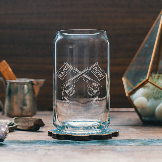 Six Shooter Pistol Etched Drinking Glasses