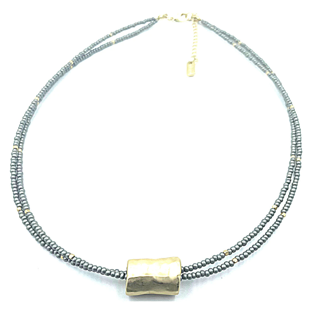 Barrel on Double grey beaded 14k gold filled on sterling silver