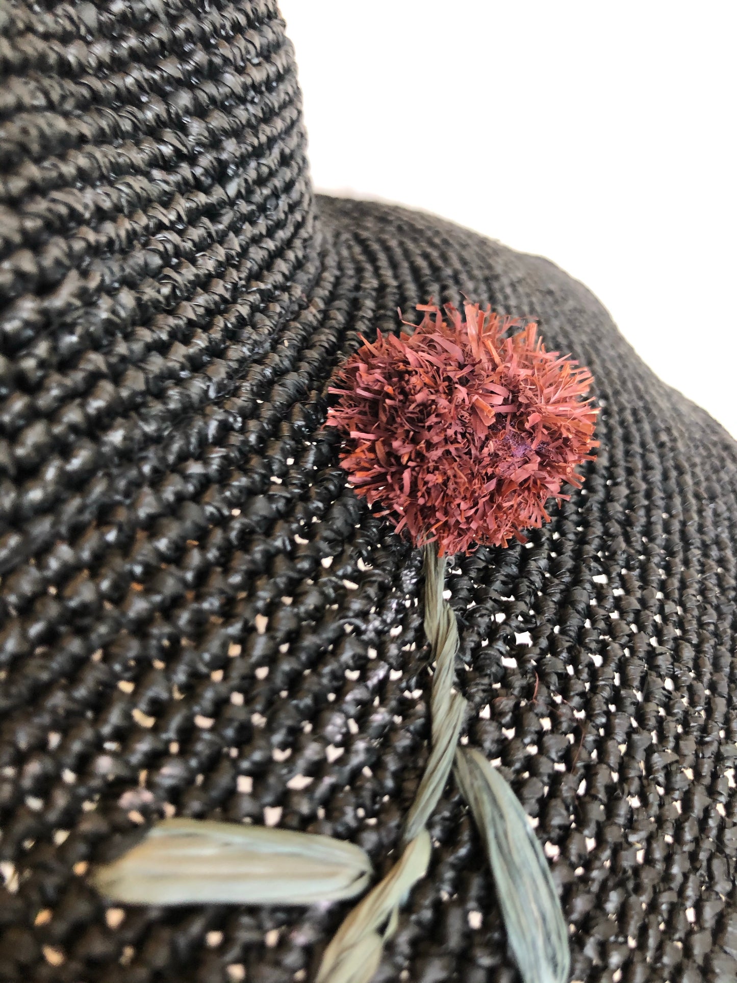 Straw Hat with Pom Pom Flowers
